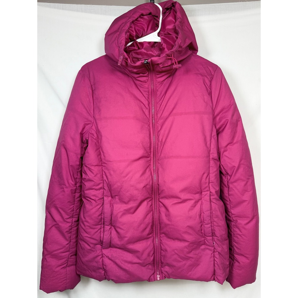 Uniqlo Women Seamless Down Parka Medium Magenta Pink Hooded Puffer Coat Jacket